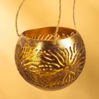 Подсвечник подвесной из кокоса, 9-12 см, тёмно синий-золотой