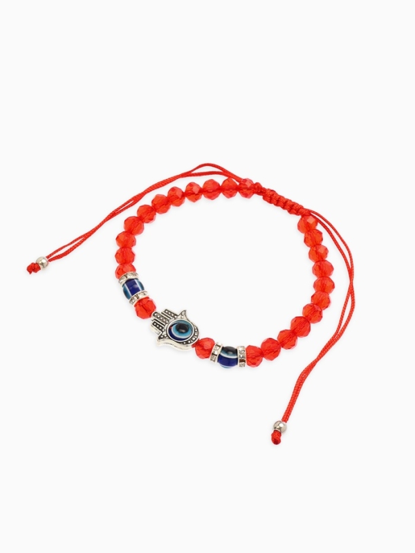 Браслет-оберег &laquo;Красная нить&raquo; рука счастья Хамса, хрусталики, цвет синий в чернёном серебре, d=8 см