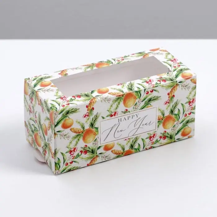 Коробочка для макарун &laquo;Новогодняя посылка&raquo; 12 х 5,5 х 5,5 см.
