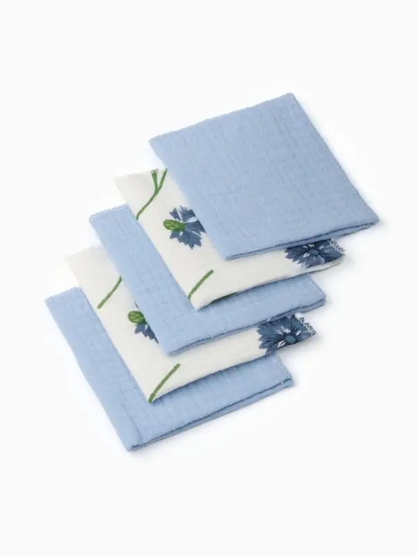 Набор платочков Крошка Я  Cornflowers (вид 1) 20*20 см-5 шт, муслин, 100 % хлопок