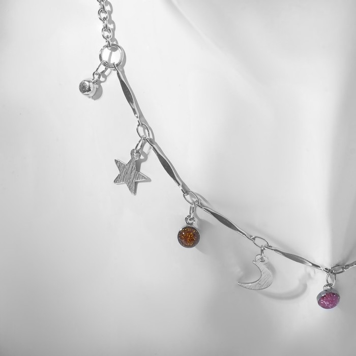 Чокер &laquo;Полумесяц&raquo; фазы луны, цветной в серебре, 35 см