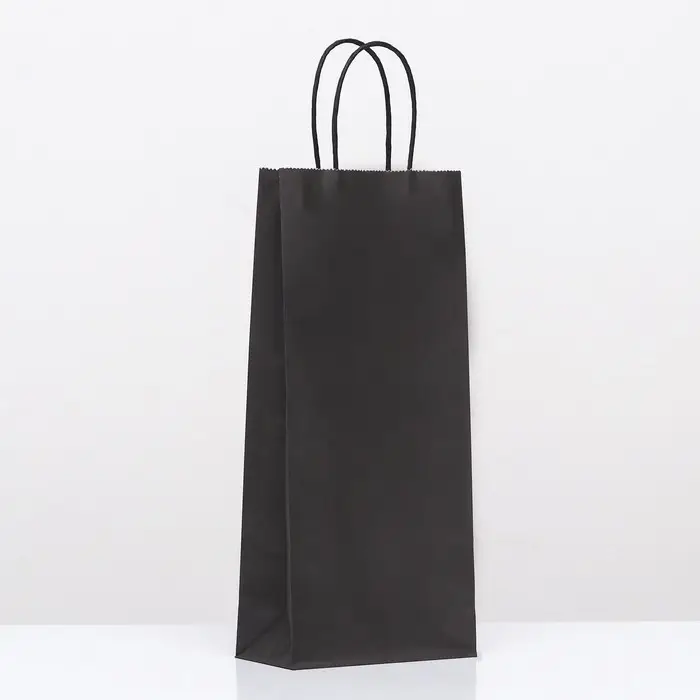Пакет крафт под бутылку, чёрный,14&times;8&times;32 см