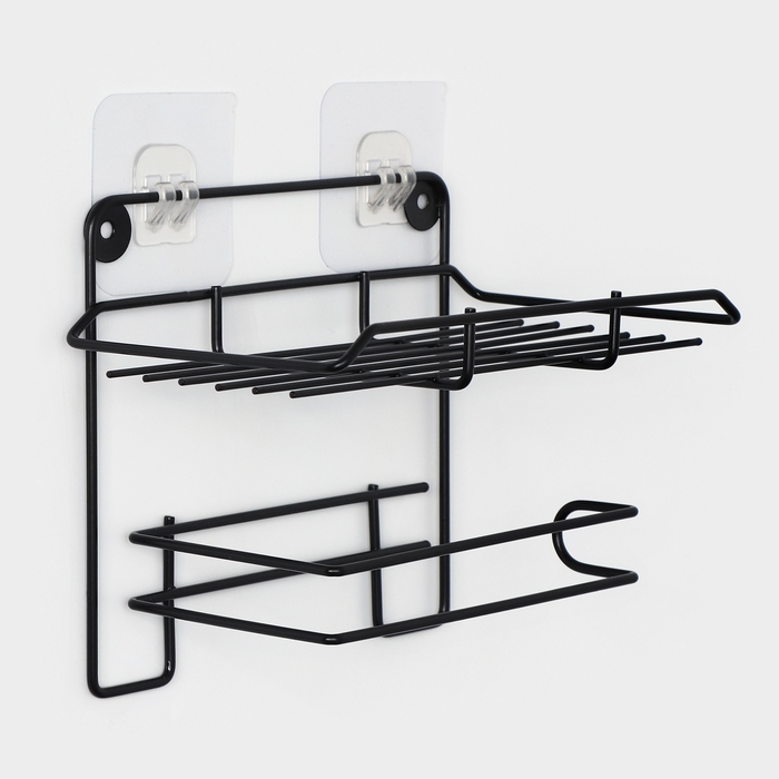 Держатель для туалетной бумаги с полочкой, 19&times;10&times;14,5 см, цвет черный