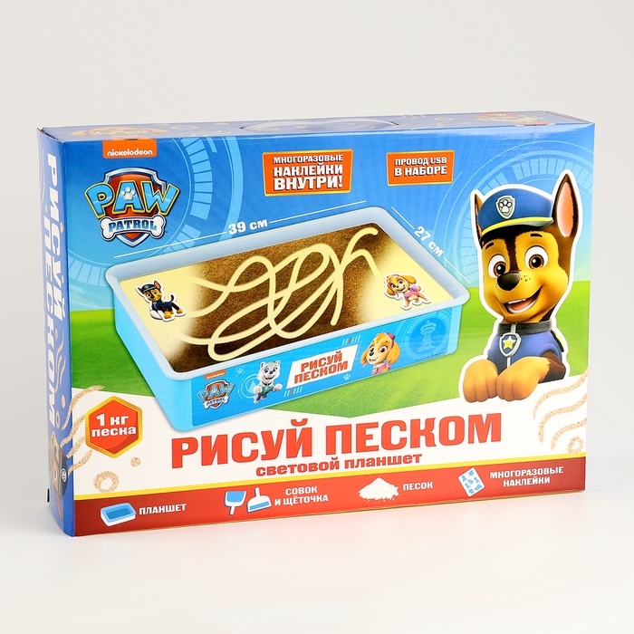 Планшет для рисования песком &laquo;Щенячий патруль&raquo;, 27 х 39 см, песок 1 кг, наклейки, набор для творчества