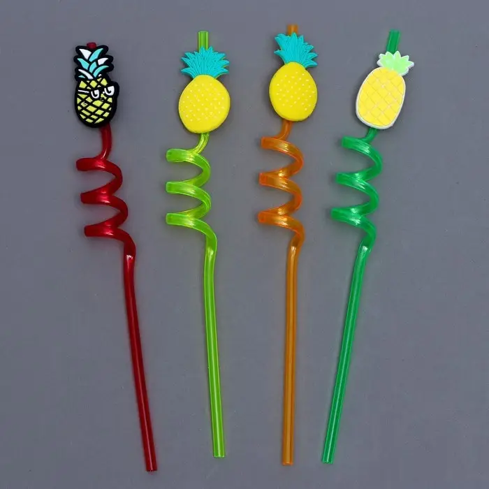 Трубочки для коктейля &laquo;Ананасы&raquo;, набор, 4 шт., цвет МИКС