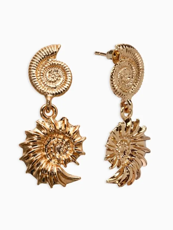 Серьги металл "Ракушки", цвет золото