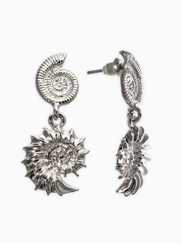 Серьги металл "Ракушки", цвет серебро