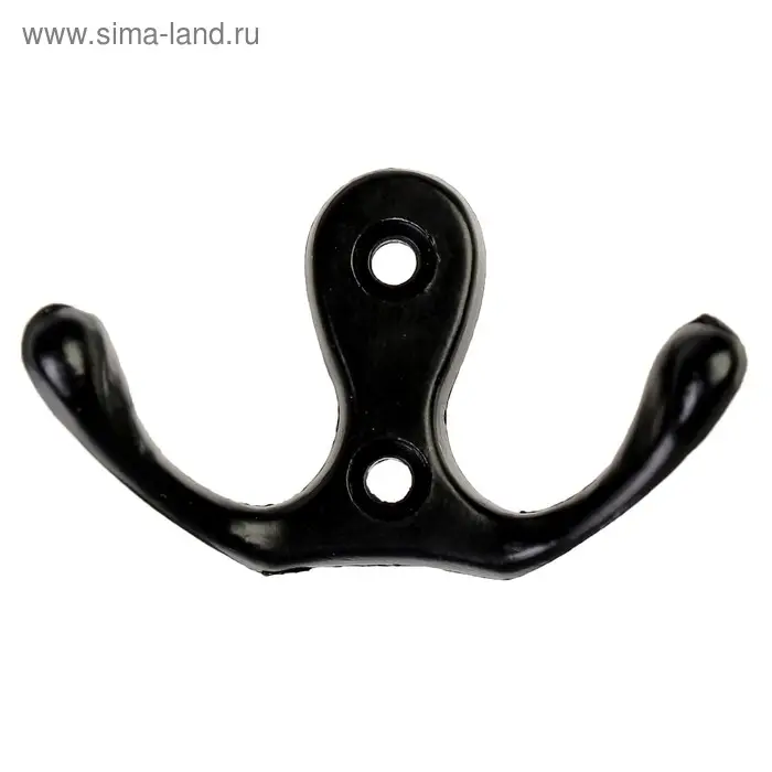 Крючок мебельный ТУНДРА TKd=003, двухрожковый, черный, 5 шт.