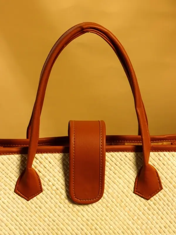 Сумка плетёная на застёжке из пандана 41х16х50 см, бежево-коричневый