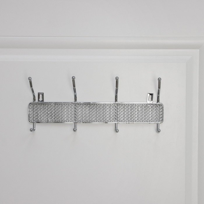 Вешалка настенная Доляна &laquo;Шах&raquo;, 4 двойных крючка, 33&times;13&times;6 см, цвет хром