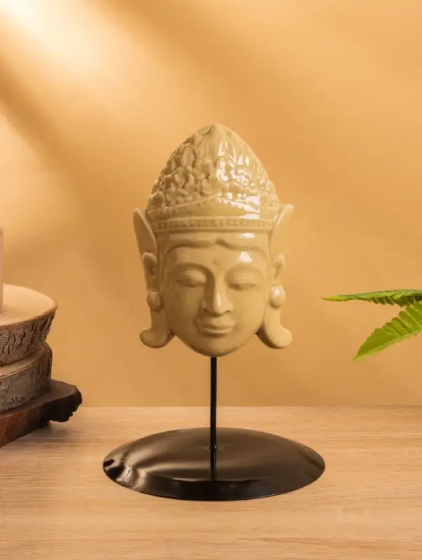 Маска &laquo;Будда&raquo;, на подставке, 14&times;14&times;22 см, керамика, бежевая