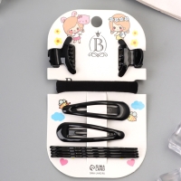 Набор для волос &laquo;Венди&raquo;, резинка 5.5 см, 6 невидимок 5.5 см, 5 см, 2 краба 2.5 см, дуга, чёрный