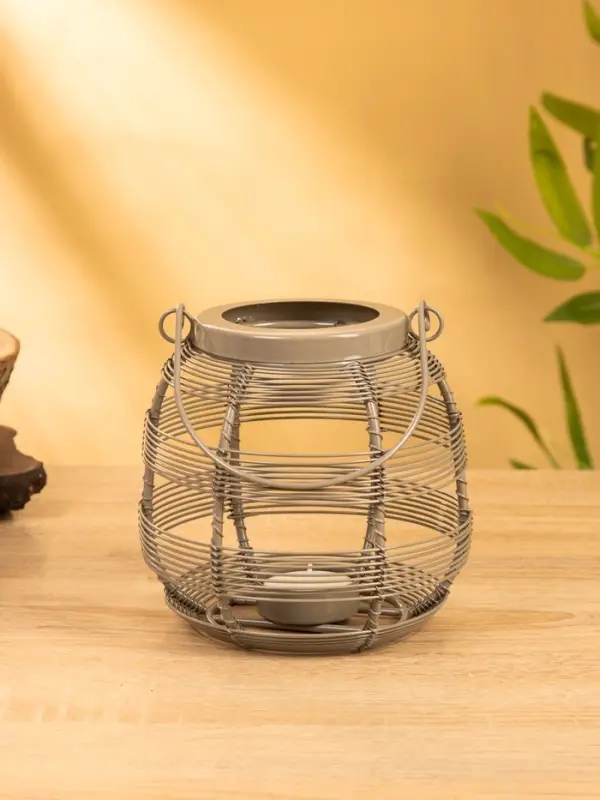 Подсвечник фонарь 14,5х14,5х13,5 см, для свечи 4 см. металл, цв. серый