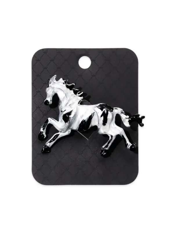 Брошь "Лошадь" конь в яблочко, цвет чёрно-серебристый в серебре