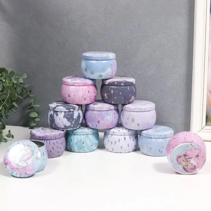 Шкатулка металл круглая "Единорожек" МИКС 5х6,5х6,5 см