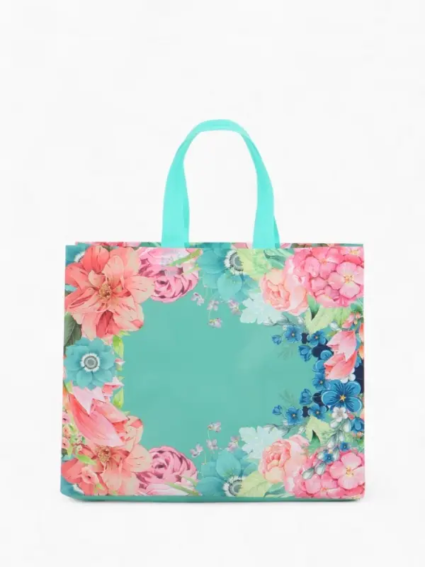 Сумка для покупок Цветы, 32*10*26. отд без молнии,  голубой