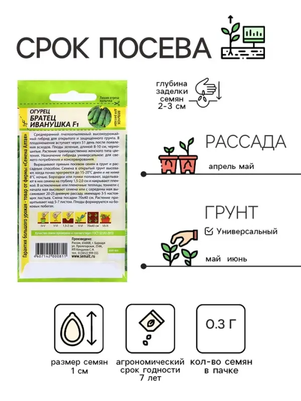Семена Огурец "Братец Иванушка", F1 0,3 гр.