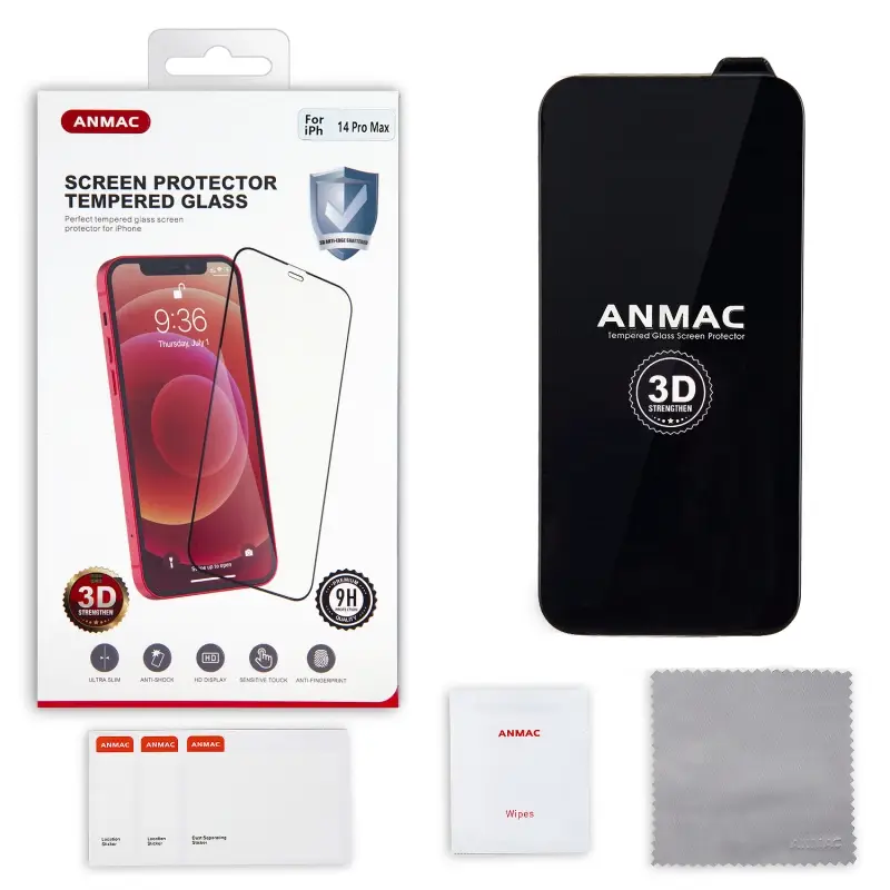 Защитное стекло IPh 14 Pro Max (6.7) 3D ANMAC черное усиленное  Арт.1137415