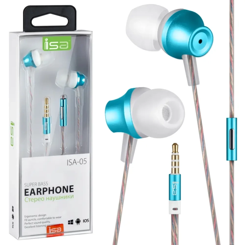 Наушники ISA-05 с микрофоном ISA голубые