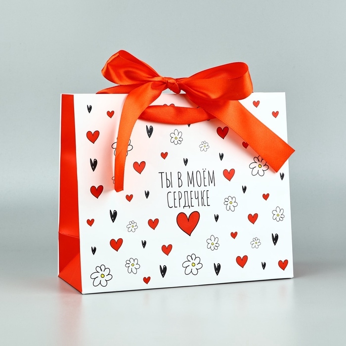 Пакет ламинированный с лентой &laquo;В сердечке&raquo;, ML 27 &times; 11,5 &times; 23 см