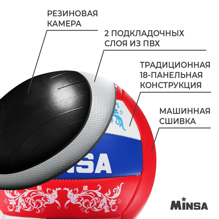 Волейбольный мяч MINSA, машинная сшивка, 18 панелей, р. 5, PVC