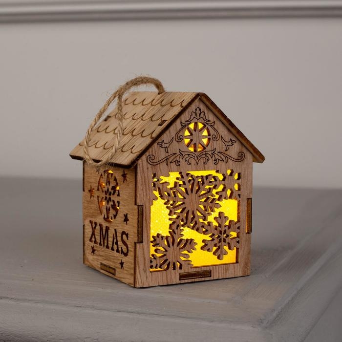 Ёлочная игрушка &laquo;Домик со снежинками&raquo;, от батареек, свечение тёплое белое