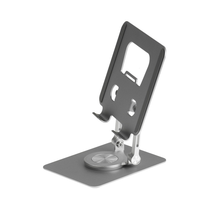 Подставка для планшета, регулируемая складная, поворот на 360&deg;, металл, серебристая
