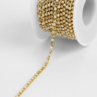 Цепь со стразами и жемчугом, металл, пластик, стекло, 2,5 мм, 9 &plusmn; 1 м, цвет золотой