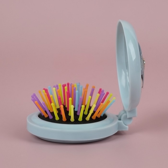 Расчёска массажная &laquo;Мягкие зверята&raquo;, складная, с зеркалом, d = 7,5 см, рисунок МИКС