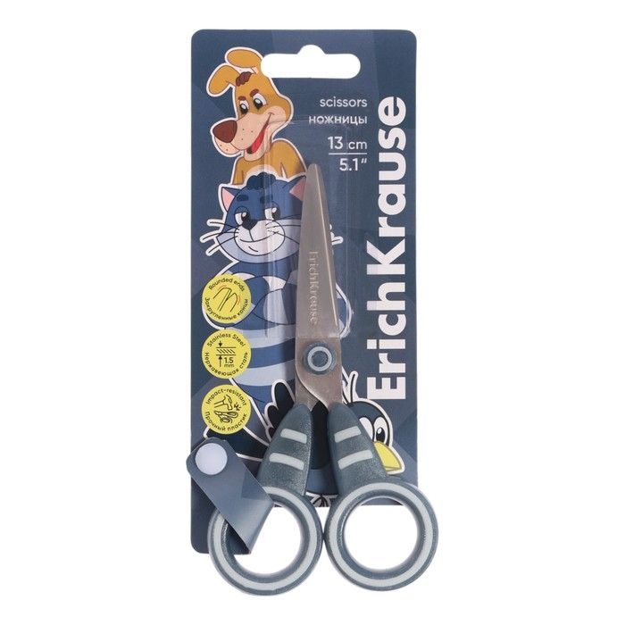 Ножницы детские ErichKrause "Простоквашино", 13 см, закруглённые концы лезвий, ударопрочный пластик, блистер, МИКС