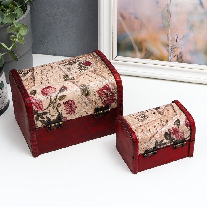 Шкатулка сундучок "Цветочное панно" (набор 2 шт), 10,5&times;10,5&times;15,2 см