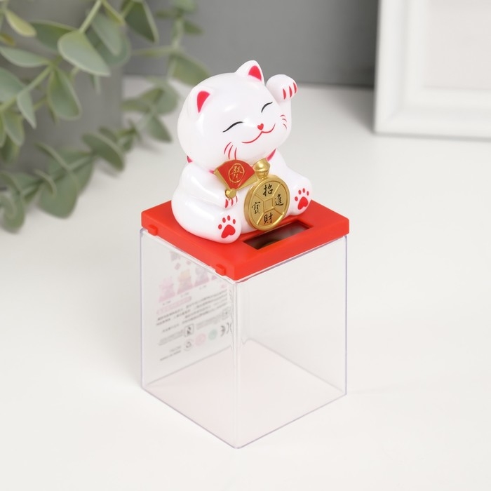 Маятник пластик "Белый Манэки-нэко с веером и монеткой" 5х5х5 см