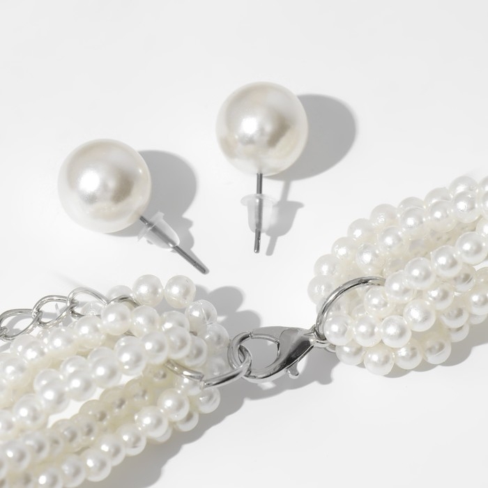 Набор 2 предмета: серьги, бусы &laquo;Жемчужный со стразами&raquo;, цвет белый, 40см