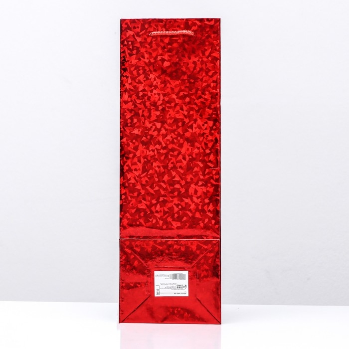 Новый год. Пакет подарочный, новогодний под бутылку фольгированный, "Красный" 35 Х 12 Х 9 см.