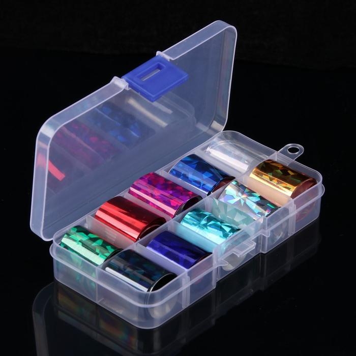 Набор фольги для ногтей &laquo;Битое стекло&raquo;, 2,5 &times; 50 см, 10 шт, в пластиковом органайзере