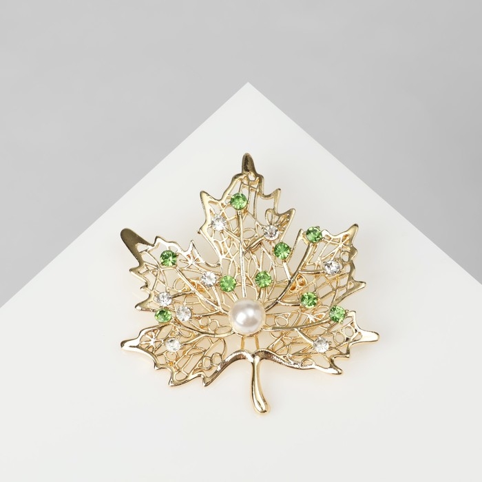 Брошь &laquo;Лист кленовый&raquo;, цвет бело-зелёный в золоте