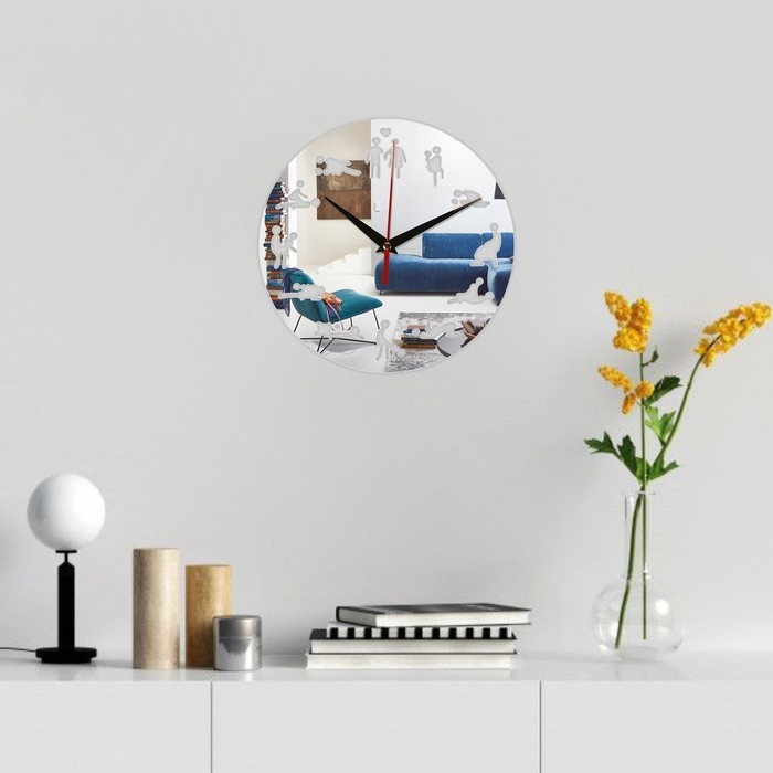 Часы настенные интерьерные, 3d "Позы", бесшумные, наклейка, большие, d-24 см