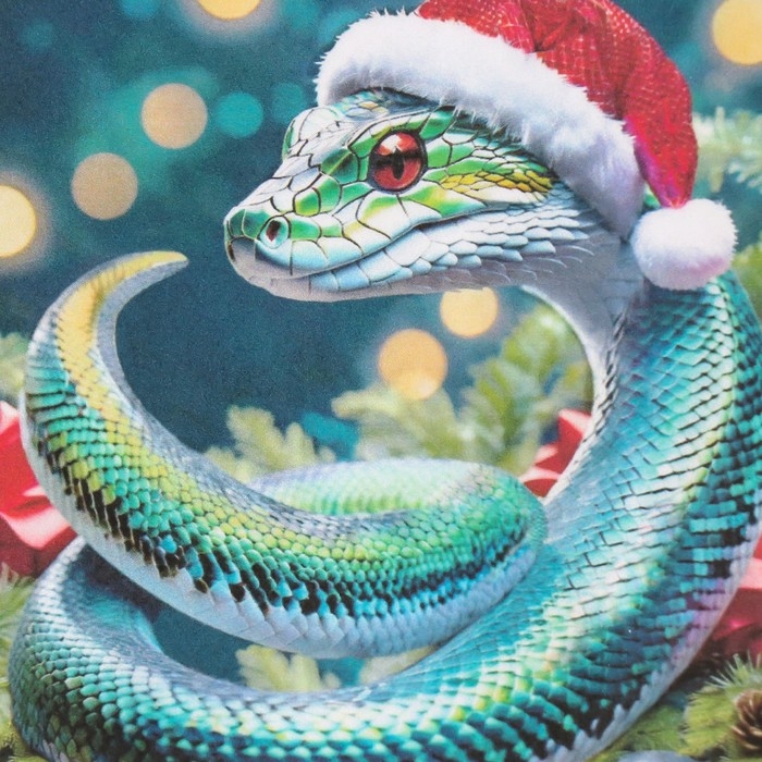 Новогодняя декупажная карта "Змеи в новогодних шапках", плотность 45 г/м2, формат А4