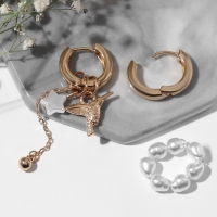 Серьги со съёмным элементом &laquo;Трансформер&raquo; птица, цвет белый в золоте