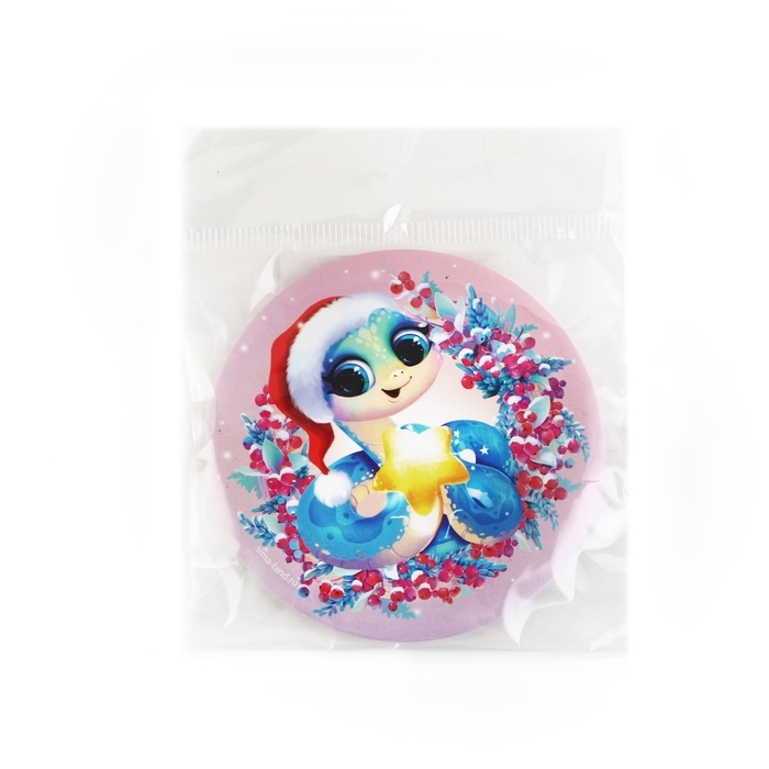 Зеркало карманное новогоднее &laquo;Новый год: Милая змейка&raquo;, диам.7 см