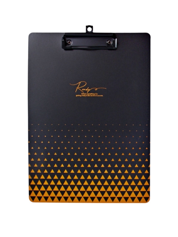 Планшет с прижимом формат А4 пластик1600мкр,Черная с металлизированной отделкой МИКС