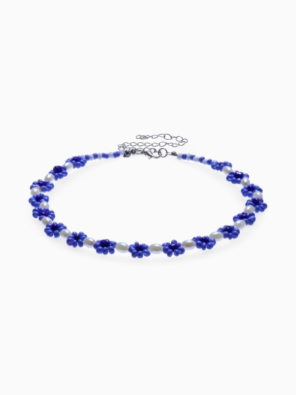 Колье &laquo;Бисер&raquo; незабудки, цвет сине-белый, 30 см
