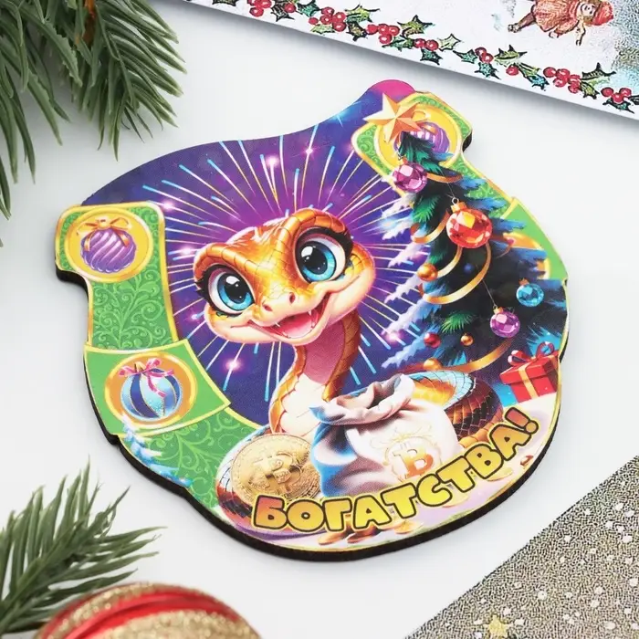 Магнит новогодний подкова "Символ года 2025. Богатства"