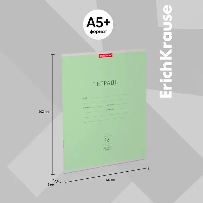 Тетрадь 12 листов в крупную клетку ErichKrause &laquo;Классика&raquo;, обложка мелованный картон, зелёная
