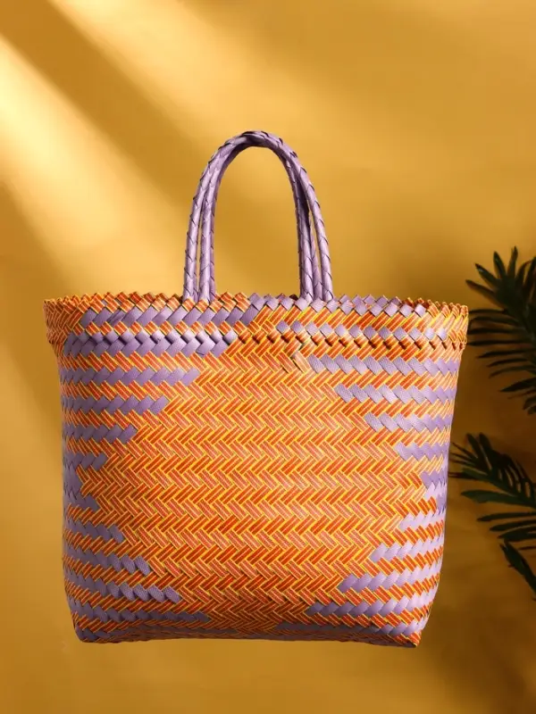 Сумка плетёная, 30&times;15&times;45 см, пластик, сиренево-жёлтая