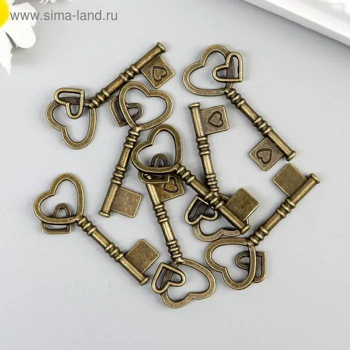 Декоративный элемент для творчества &laquo;Арт Узор. Ключ с двойным сердцем&raquo;, металл под латунь, 4&times;2 см
