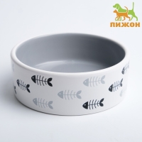 Миска керамическая "Рыбные косточки" 300 мл  12,5 x 4,5 cм, серая/белая