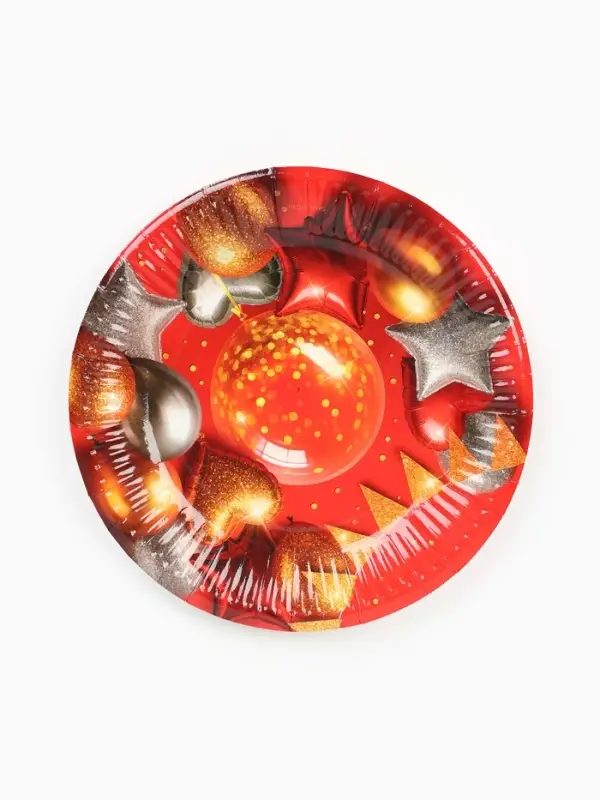 Тарелка одноразовая бумажная &laquo;Воздушные шары фольга&raquo;, красная 18 см