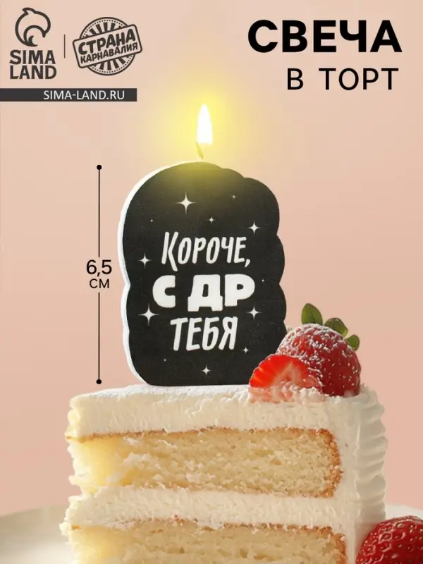 Свеча для торта &laquo;Короче, с ДР тебя&raquo;, чёрная, 6.5 см
