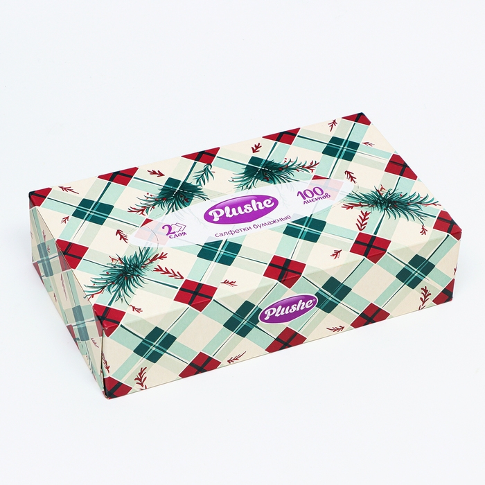 Салфетки бумажные в коробке Plushe, 2 слоя, 100 листов